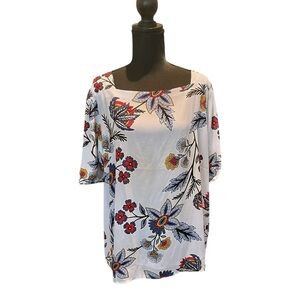 LOFT Floral Blouse | Square Boatneck | Blue Floral | Spring Style | XL